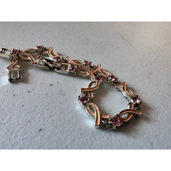 Avon Pink Breast Cancer Ribbon and Stones Bracelet with Fold Over Clasp - Picture 6 of 6
